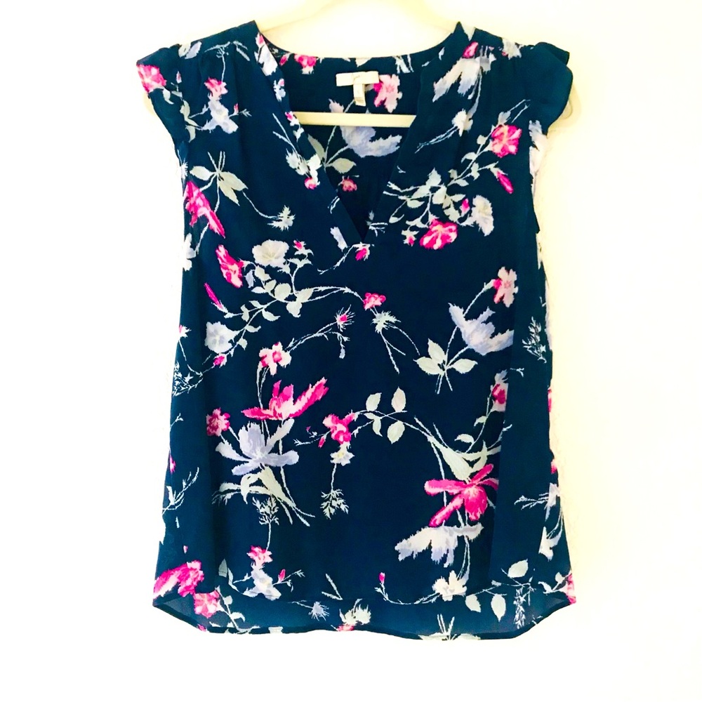 Joie Vintage Y2K 100% Silk Flowy Floral Womens Short Cap Sleeve Blouse Sz S, EUC